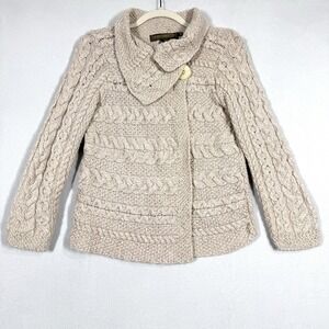 Inis Crafts Sweater Womens‎ Small Merino Wool Cable Knit Ireland Wrap Fisherman
